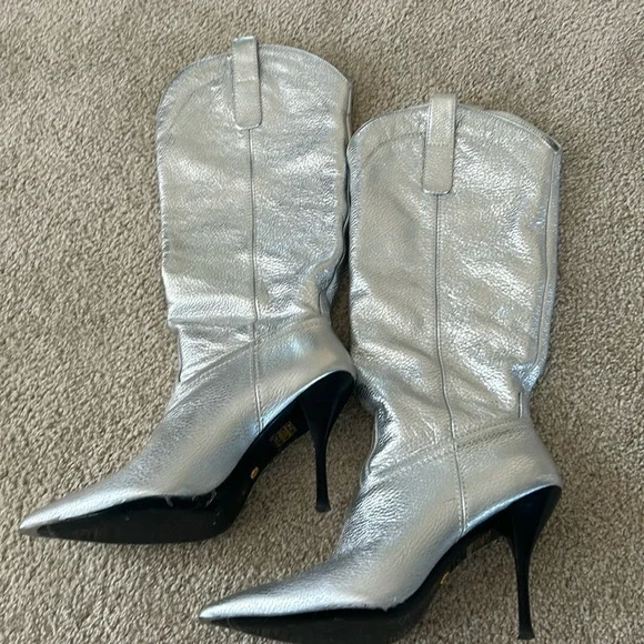 Stuart Weitzman Outwest Metallic calfskin stiletto western boot - Picture 5 of 14